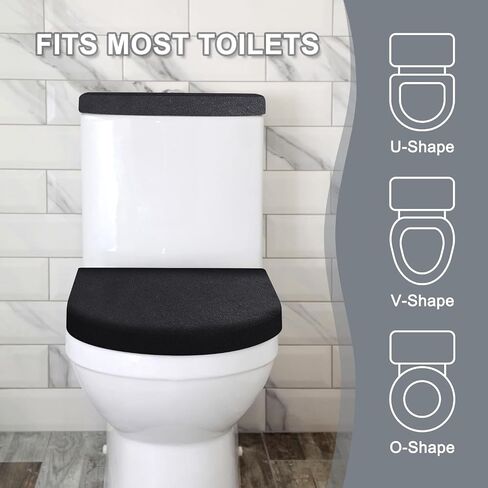 4PCS Toilet Lid Cover and Toilet Tank Cover, Stretch Toilet Lid Covers for Most Size Toilet Lids, Black and Light Gray in Saudi Arabia