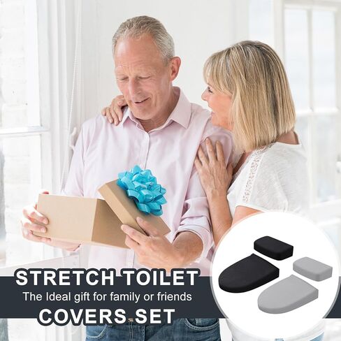 4PCS Toilet Lid Cover and Toilet Tank Cover, Stretch Toilet Lid Covers for Most Size Toilet Lids, Black and Light Gray in Saudi Arabia