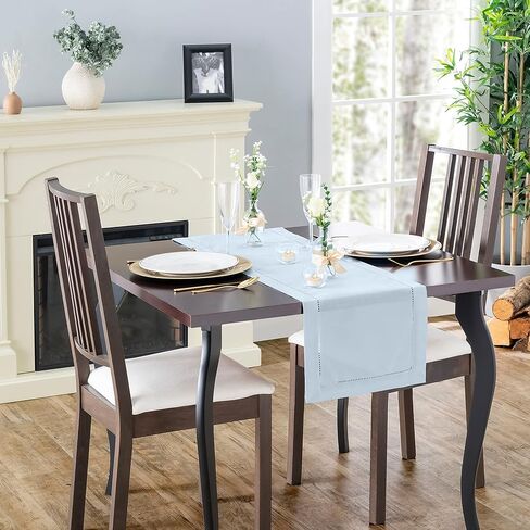 مفرش طاولة الخريف من Brio Trends، مفرش طاولة ذو خياطة زرقاء مغبرة مثالي لديكور المزرعة - مفرش طاولة أزرق فاتح مثالي لديكور المطبخ الأزرق - Camino De Mesa Azul - (طوله 14 × 54 بوصة) in Kuwait