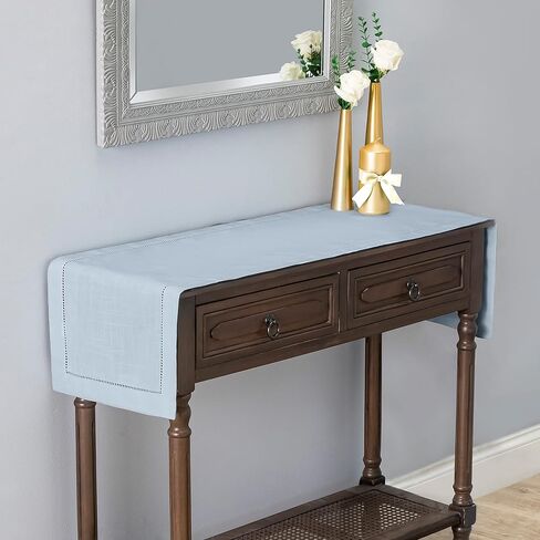 مفرش طاولة الخريف من Brio Trends، مفرش طاولة ذو خياطة زرقاء مغبرة مثالي لديكور المزرعة - مفرش طاولة أزرق فاتح مثالي لديكور المطبخ الأزرق - Camino De Mesa Azul - (طوله 14 × 54 بوصة) in Kuwait