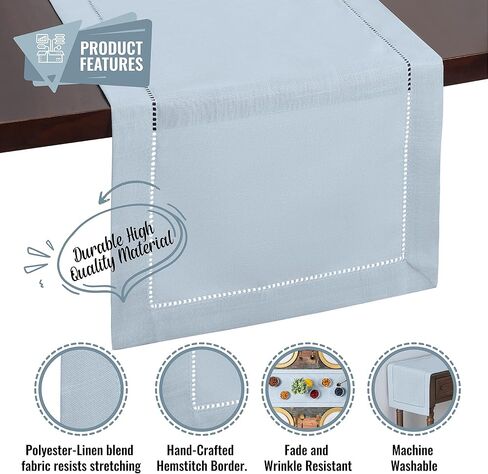 مفرش طاولة الخريف من Brio Trends، مفرش طاولة ذو خياطة زرقاء مغبرة مثالي لديكور المزرعة - مفرش طاولة أزرق فاتح مثالي لديكور المطبخ الأزرق - Camino De Mesa Azul - (طوله 14 × 54 بوصة) in Kuwait