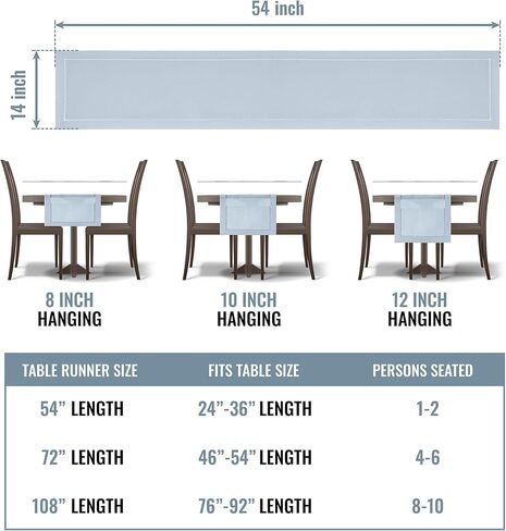 مفرش طاولة الخريف من Brio Trends، مفرش طاولة ذو خياطة زرقاء مغبرة مثالي لديكور المزرعة - مفرش طاولة أزرق فاتح مثالي لديكور المطبخ الأزرق - Camino De Mesa Azul - (طوله 14 × 54 بوصة) in Kuwait