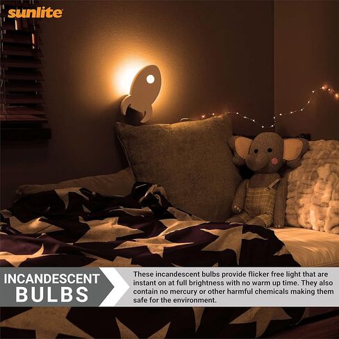 لمبة متوهجة Sunlite 01059 7C7، 7 وات، قاعدة شمعدان E12، ضوء ليلي صغير C7، لمبة ملونة، أبيض، 12 قطعة in Kuwait