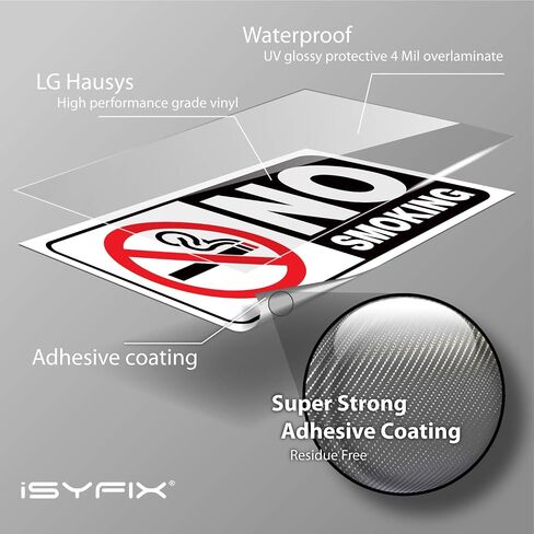 iSYFIX No Smoking Stickers Decal for Restaurants - 6 Pack 4X2 inch - Premium Self-Adhesive Vinyl Label, Laminated for UV, Weather, Water & Fade Resistance, for Home, Office, Schools, and Business in Saudi Arabia