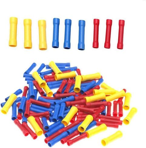 Bestgle 100pcs PVC Insulated Straight Wire Butt Splice Connectors Electrical Automotive Cable Crimp Terminals, Assorted Colors in Saudi Arabia