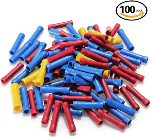 Bestgle 100pcs PVC Insulated Straight Wire Butt Splice Connectors Electrical Automotive Cable Crimp Terminals, Assorted Colors in Saudi Arabia