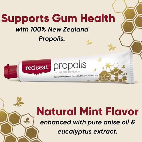 Red Seal Propolis Toothpaste – Toothpaste Made with 100% New Zealand Bee Propolis Extract, Anise, Peppermint, Eucalyptus Essential Oils - No Fluoride, No Preservatives, No Artificial Flavors or Colors in Saudi Arabia