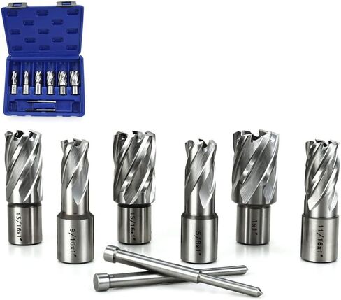 قواطع حلقية من OSCARBIDE 8 قطع/مجموعة، ساق ويلدون 3/4 بوصة، عمق القطع 1 بوصة، 9/16، 5/8، 11/16، 13/16، 15/16، قطر القطع 1 بوصة، لقم ثقب ماج للمغناطيس مكبس الحفر مع 2 قطعة من الدبابيس التجريبية in Kuwait