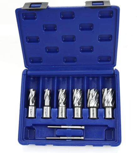 قواطع حلقية من OSCARBIDE 8 قطع/مجموعة، ساق ويلدون 3/4 بوصة، عمق القطع 1 بوصة، 9/16، 5/8، 11/16، 13/16، 15/16، قطر القطع 1 بوصة، لقم ثقب ماج للمغناطيس مكبس الحفر مع 2 قطعة من الدبابيس التجريبية in Kuwait