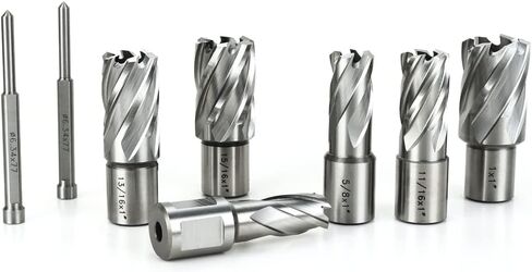 قواطع حلقية من OSCARBIDE 8 قطع/مجموعة، ساق ويلدون 3/4 بوصة، عمق القطع 1 بوصة، 9/16، 5/8، 11/16، 13/16، 15/16، قطر القطع 1 بوصة، لقم ثقب ماج للمغناطيس مكبس الحفر مع 2 قطعة من الدبابيس التجريبية in Kuwait