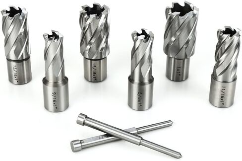 قواطع حلقية من OSCARBIDE 8 قطع/مجموعة، ساق ويلدون 3/4 بوصة، عمق القطع 1 بوصة، 9/16، 5/8، 11/16، 13/16، 15/16، قطر القطع 1 بوصة، لقم ثقب ماج للمغناطيس مكبس الحفر مع 2 قطعة من الدبابيس التجريبية in Kuwait