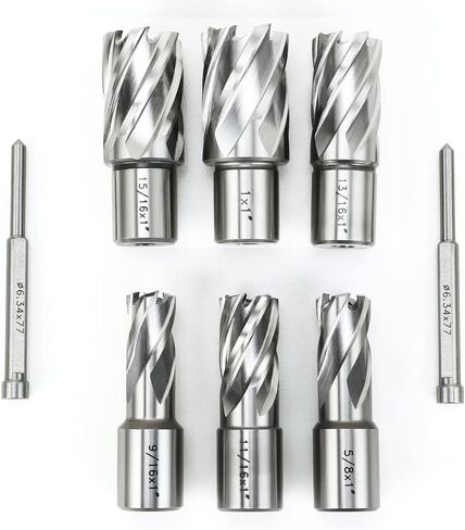 قواطع حلقية من OSCARBIDE 8 قطع/مجموعة، ساق ويلدون 3/4 بوصة، عمق القطع 1 بوصة، 9/16، 5/8، 11/16، 13/16، 15/16، قطر القطع 1 بوصة، لقم ثقب ماج للمغناطيس مكبس الحفر مع 2 قطعة من الدبابيس التجريبية in Kuwait