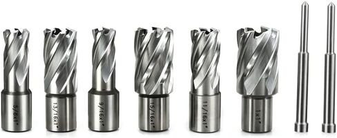 قواطع حلقية من OSCARBIDE 8 قطع/مجموعة، ساق ويلدون 3/4 بوصة، عمق القطع 1 بوصة، 9/16، 5/8، 11/16، 13/16، 15/16، قطر القطع 1 بوصة، لقم ثقب ماج للمغناطيس مكبس الحفر مع 2 قطعة من الدبابيس التجريبية in Kuwait