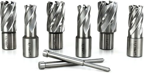 قواطع حلقية من OSCARBIDE 8 قطع/مجموعة، ساق ويلدون 3/4 بوصة، عمق القطع 1 بوصة، 9/16، 5/8، 11/16، 13/16، 15/16، قطر القطع 1 بوصة، لقم ثقب ماج للمغناطيس مكبس الحفر مع 2 قطعة من الدبابيس التجريبية in Kuwait