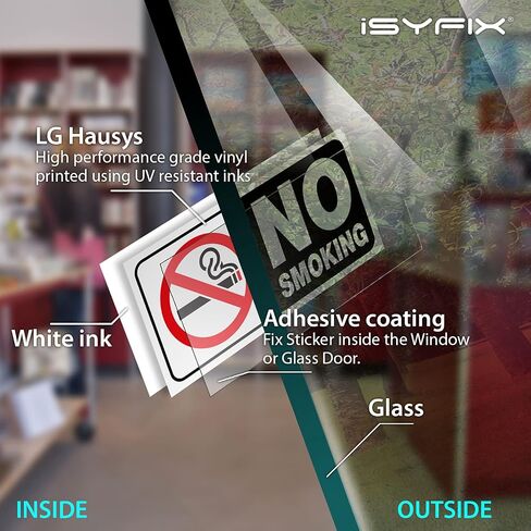 ملصقات iSYFIX ممنوع التدخين شكرًا لك للنوافذ الداخلية - 6 عبوات مقاس 4x2 بوصة - ملصقات فينيل فاخرة، مغلفة للأشعة فوق البنفسجية والطقس والماء ومقاومة البهتان للأعمال والمدارس والمتاجر والمكاتب in Kuwait