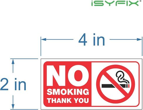 ملصقات iSYFIX ممنوع التدخين شكرًا لك للنوافذ الداخلية - 6 عبوات مقاس 4x2 بوصة - ملصقات فينيل فاخرة، مغلفة للأشعة فوق البنفسجية والطقس والماء ومقاومة البهتان للأعمال والمدارس والمتاجر والمكاتب in Kuwait