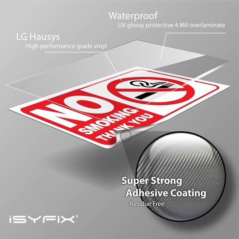 ملصقات iSYFIX ممنوع التدخين شكرًا لك للنوافذ الداخلية - 6 عبوات مقاس 4x2 بوصة - ملصقات فينيل فاخرة، مغلفة للأشعة فوق البنفسجية والطقس والماء ومقاومة البهتان للأعمال والمدارس والمتاجر والمكاتب in Kuwait