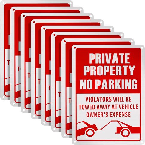 8 قطع من لافتات عدم وقوف السيارات 14 × 10 انش لافتة معدنية من الالومنيوم للممتلكات الخاصة للممر في الاماكن المغلقة والمفتوحة مقاومة للطقس ومقاومة للصدا in Kuwait