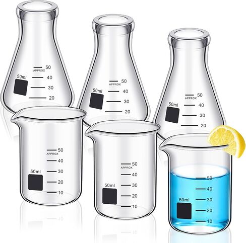 LEIFIDE 6 Pcs Beaker and Flask Set Glass Beaker Set (3Pcs), Erlenmeyer Flask Set (3Pcs) 50ml Graduated Flasks Laboratory Chemistry Set Mini Glassware in Saudi Arabia