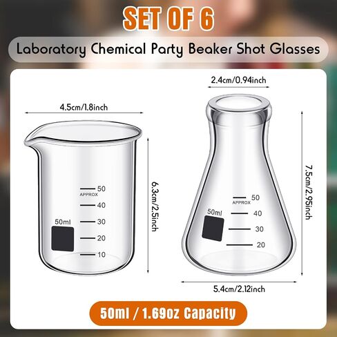 LEIFIDE 6 Pcs Beaker and Flask Set Glass Beaker Set (3Pcs), Erlenmeyer Flask Set (3Pcs) 50ml Graduated Flasks Laboratory Chemistry Set Mini Glassware in Saudi Arabia