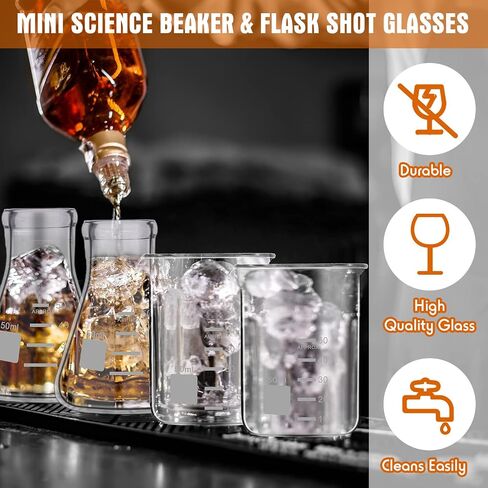 LEIFIDE 6 Pcs Beaker and Flask Set Glass Beaker Set (3Pcs), Erlenmeyer Flask Set (3Pcs) 50ml Graduated Flasks Laboratory Chemistry Set Mini Glassware in Saudi Arabia
