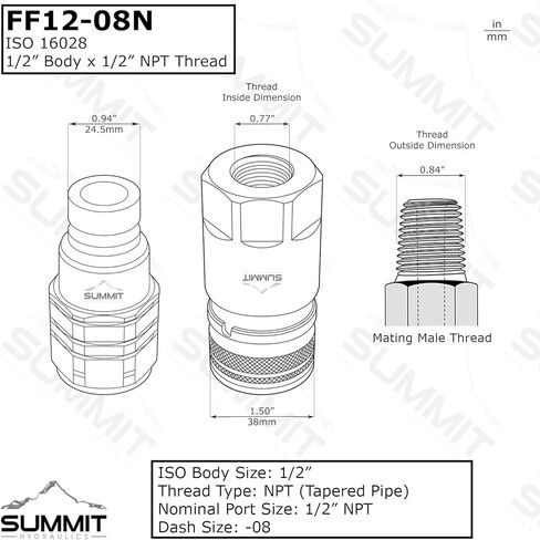 1/2 "NPT انزلاقية التوجيه بوبكات وجه مسطح هيدروليكي توصيل سريع أنثى مقرنة in Saudi Arabia