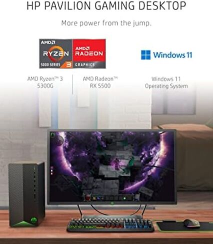 كمبيوتر مكتبي HP Pavilion للألعاب، معالج AMD Ryzen 7 5700G، رسومات NVIDIA GeForce RTX 2060، ذاكرة الوصول العشوائي 16 جيجابايت، 1 تيرابايت SSD، Windows 11 Pro (TG01-2460، ظل أسود) in Kuwait