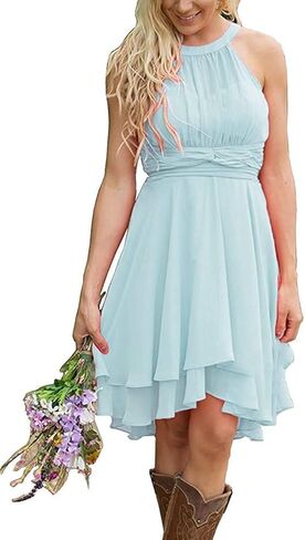 Faxpox Women's Knee Length Country Bridesmaid Dress Western Wedding Guest Dress in Kuwait