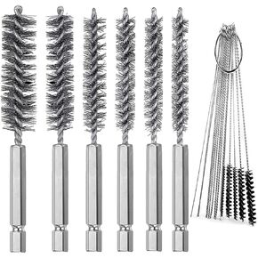 6 قطع من فرشاة التجويف المصنوعة من الفولاذ المقاوم للصدأ بأحجام مختلفة + 15 قطعة من إبر التنظيف وأدوات فرش النايلون، فرشاة سلك ملتوية بمقبض مجموعة مثقاب مرفقة بساق سداسية 1/4 بوصة لمحامل منافذ الأنابيب in Kuwait