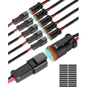 NAOEVO Deutsch Connector 6 Pin Connectors, 16 AWG Waterproof Wire Connectors, 2.4mm Automotive Wire Connectors Male Female with Heat Shrink Tubing for Car Truck Motorcycle Marine Boat (6 Kits)