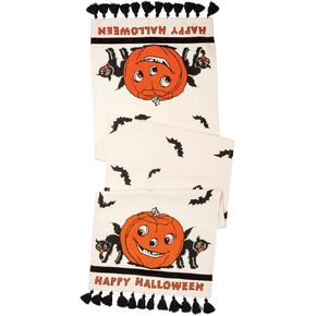 مفرش طاولة مع شرابات سوداء مكتوب عليه Happy Halloween Jack O Lantern من Primitives مقاس 142.24 سم in Saudi Arabia
