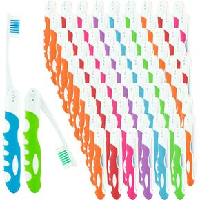 Lingito Bulk Travel Toothbrush, Folding, Built in Toothbrush Cover, Individually Wrapped, Camping, Hiking (25 Pack Medium)