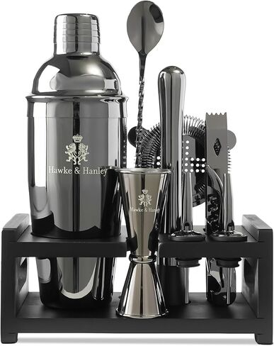 Hawke & Hanley Mixology Bartender Kit: Cocktail Shaker Bar Set with a Martini Shaker, Bar Tools and Black Bamboo Stand | Bartending Kit with Recipe Book | Unique Housewarming Gift (Gunmetal Black) in Saudi Arabia