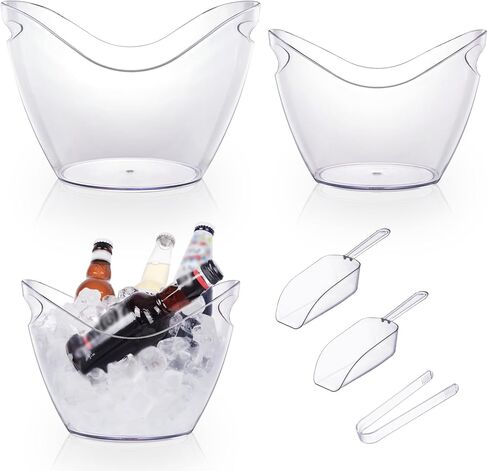 3Pcs Ice Buckets for Parties, 8 L 4 L Wine Bucket, Clear Acrylic Champagne Bucket with Tong and Ice Scoop, Beverage Tub for Cocktail Bar, Drinks, Wine, Beer Bottles in Kuwait