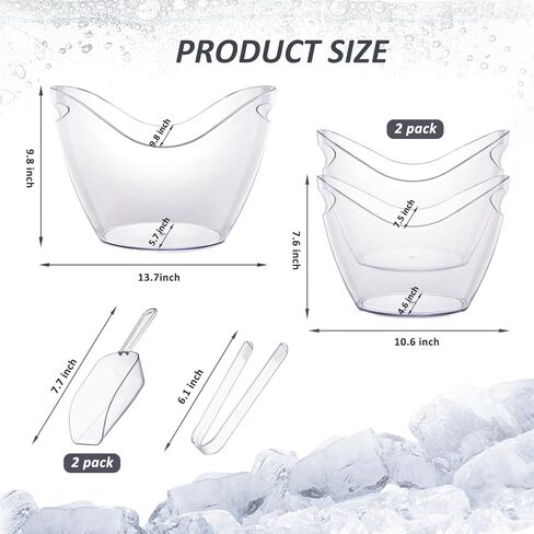 3Pcs Ice Buckets for Parties, 8 L 4 L Wine Bucket, Clear Acrylic Champagne Bucket with Tong and Ice Scoop, Beverage Tub for Cocktail Bar, Drinks, Wine, Beer Bottles in Kuwait