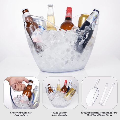 3Pcs Ice Buckets for Parties, 8 L 4 L Wine Bucket, Clear Acrylic Champagne Bucket with Tong and Ice Scoop, Beverage Tub for Cocktail Bar, Drinks, Wine, Beer Bottles in Kuwait