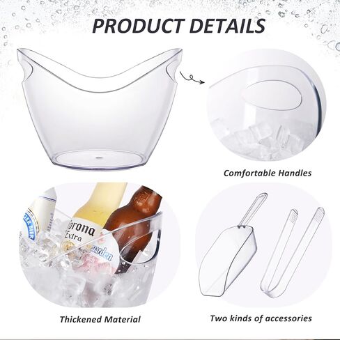 3Pcs Ice Buckets for Parties, 8 L 4 L Wine Bucket, Clear Acrylic Champagne Bucket with Tong and Ice Scoop, Beverage Tub for Cocktail Bar, Drinks, Wine, Beer Bottles in Kuwait