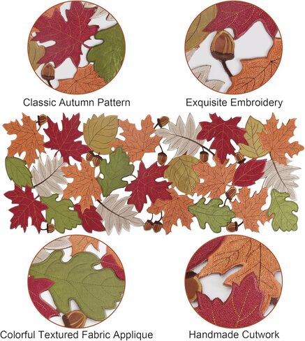 OWENIE مفرش طاولة الخريف، مفرش طاولة قصير لعيد الشكر لديكورات المنزل في موسم الخريف لطاولة القهوة، مفرش مطرز لبيت المزرعة وحصاد أشجار القيقب، 33.02 سم × 91.44 سم in Kuwait