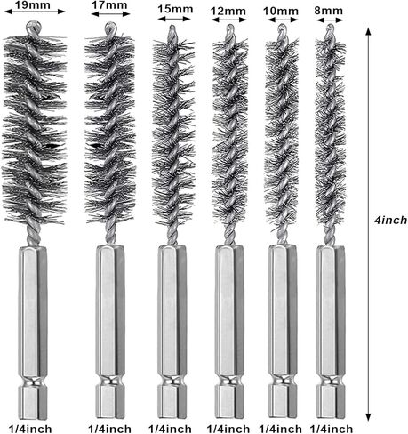 6 قطع من فرشاة التجويف المصنوعة من الفولاذ المقاوم للصدأ بأحجام مختلفة + 15 قطعة من إبر التنظيف وأدوات فرش النايلون، فرشاة سلك ملتوية بمقبض مجموعة مثقاب مرفقة بساق سداسية 1/4 بوصة لمحامل منافذ الأنابيب in Kuwait