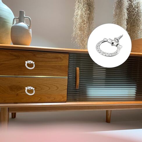 مقبض سحب حلقي من ميتاليكسيتي (24 مم × 27 مم) 10 قطع، مقابض تزيين حديدية - لصندوق خشبي منزلي يسحب الأدراج، لون فضي in Kuwait