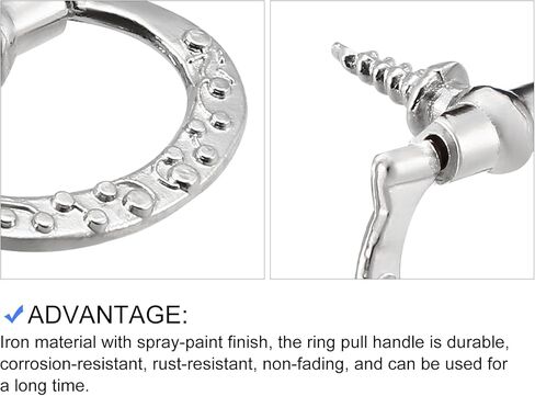 مقبض سحب حلقي من ميتاليكسيتي (24 مم × 27 مم) 10 قطع، مقابض تزيين حديدية - لصندوق خشبي منزلي يسحب الأدراج، لون فضي in Kuwait