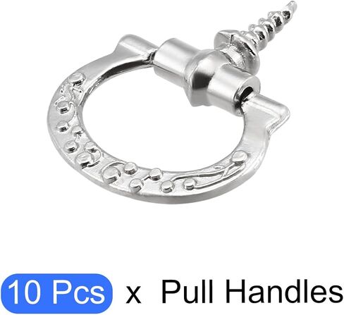 مقبض سحب حلقي من ميتاليكسيتي (24 مم × 27 مم) 10 قطع، مقابض تزيين حديدية - لصندوق خشبي منزلي يسحب الأدراج، لون فضي in Kuwait