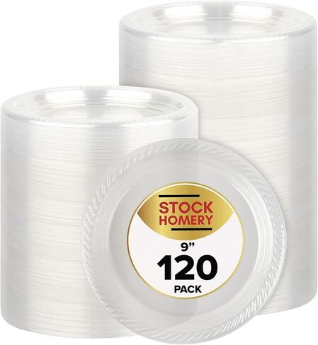 9 Inch Clear Plastic Plates in Bulk 120 Pack - Disposable Plates Microwavable Recyclable, Leak Proof Household Essentials for Party, Travel and Any Events in Saudi Arabia