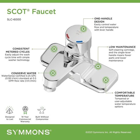Symmons SLC-6000-G SCOT 4 in. Centerset Single Handle Metering Lavatory Faucet with Grid Drain in Polished Chrome (0.5 GPM) in Saudi Arabia