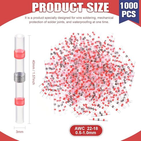 1000 قطعة من Therwen ختم لحام أحمر، موصلات مؤخرة قابلة للانكماش بالحرارة، AWG 22-18، موصلات أسلاك موصلات سلك كهربائي موصلات لحام طرفية مقاومة للماء لقوارب السيارات البحرية in Kuwait