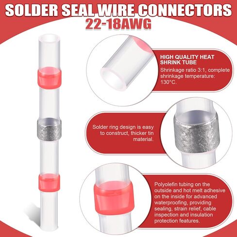 1000 قطعة من Therwen ختم لحام أحمر، موصلات مؤخرة قابلة للانكماش بالحرارة، AWG 22-18، موصلات أسلاك موصلات سلك كهربائي موصلات لحام طرفية مقاومة للماء لقوارب السيارات البحرية in Kuwait