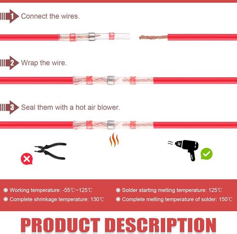 1000 قطعة من Therwen ختم لحام أحمر، موصلات مؤخرة قابلة للانكماش بالحرارة، AWG 22-18، موصلات أسلاك موصلات سلك كهربائي موصلات لحام طرفية مقاومة للماء لقوارب السيارات البحرية in Kuwait