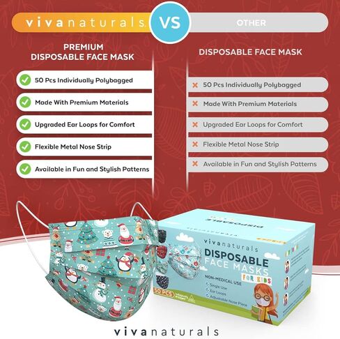 أقنعة وجه للأطفال للاستعمال مرة واحدة (50 قناعًا ملفوفًا بشكل فردي)، أقنعة وجه للأطفال مصنوعة من حلقات أذن مريحة وشريط أنف معدني قابل للتعديل، قناع وجه ممتاز للأطفال للاستعمال مرة واحدة مكون من 4 طبقات in Kuwait