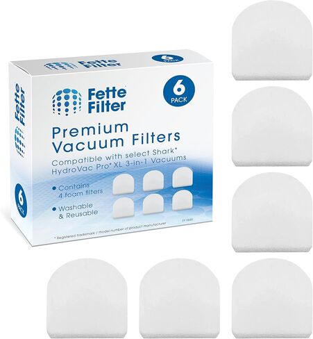 Fette Filter - Replacement Washable Foam Filters compatible with Shark WD100, WD101, WD101C, WD200, WD200C, WD201, WD201C HydroVac Pro XL 3-in-1 Vacuum - Pack of 6 in Saudi Arabia