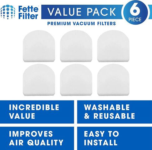 Fette Filter - Replacement Washable Foam Filters compatible with Shark WD100, WD101, WD101C, WD200, WD200C, WD201, WD201C HydroVac Pro XL 3-in-1 Vacuum - Pack of 6 in Saudi Arabia